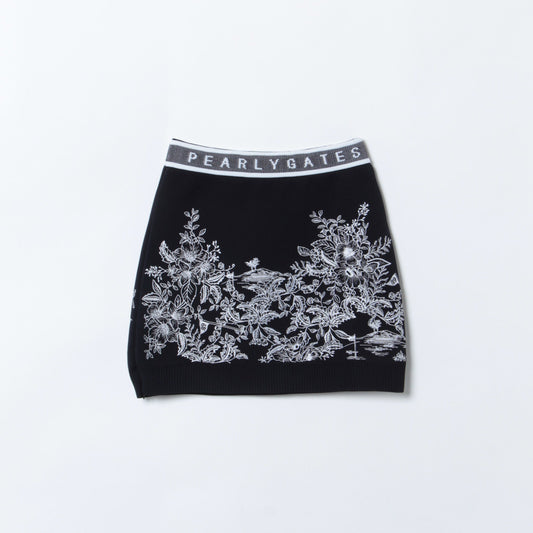パネル刺繍 ニットスカート ＜花柄＞