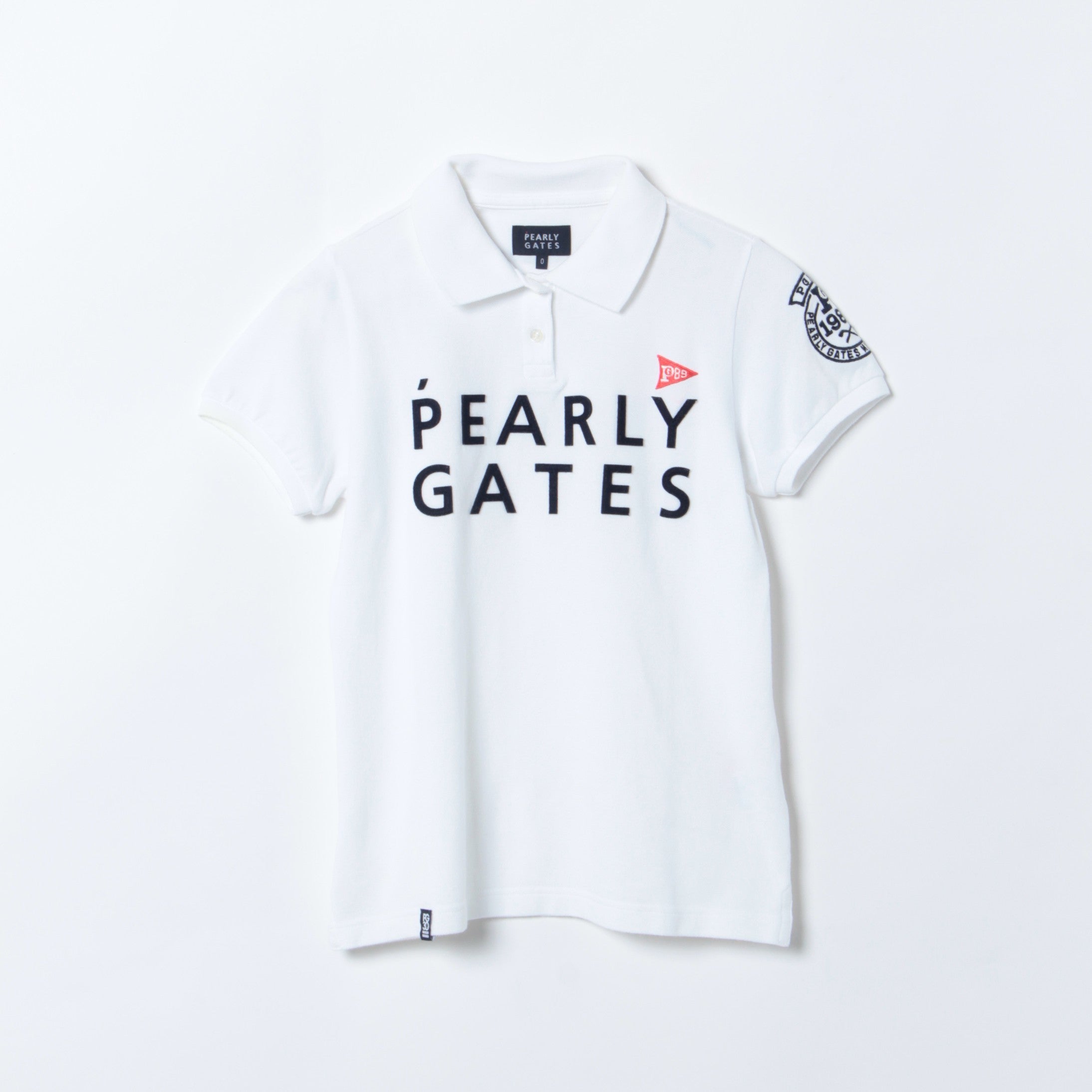 PEARLYGATES　30周年モデル　ロゴ総柄ノースリーブポロシャツ　紺×白